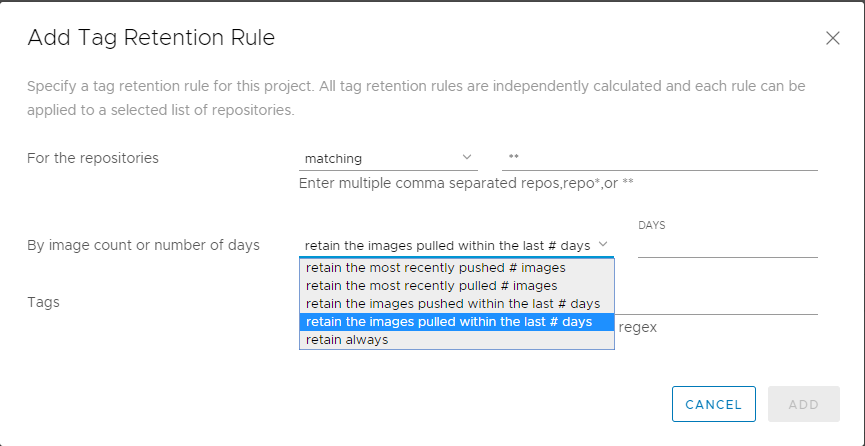 Select retention criteria