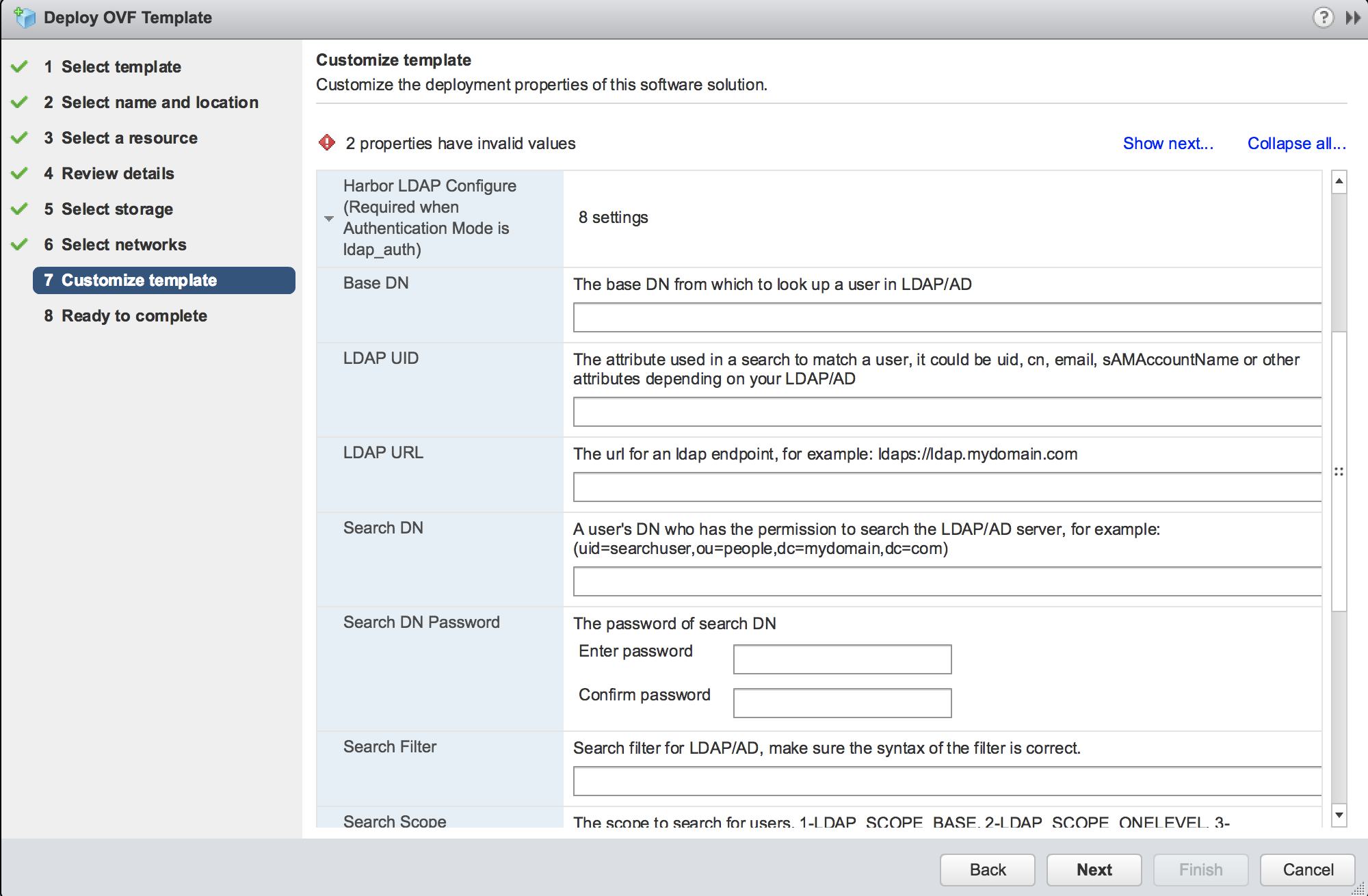 Screenshot of customizing LDAP