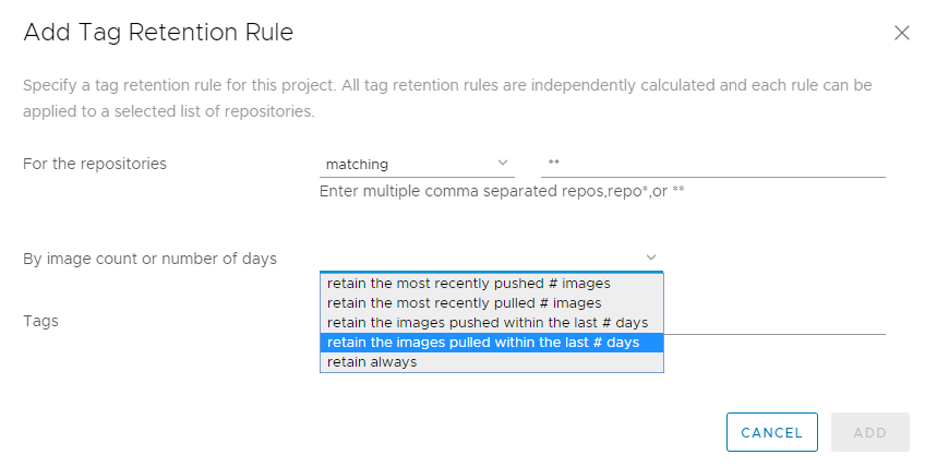 Select retention criteria