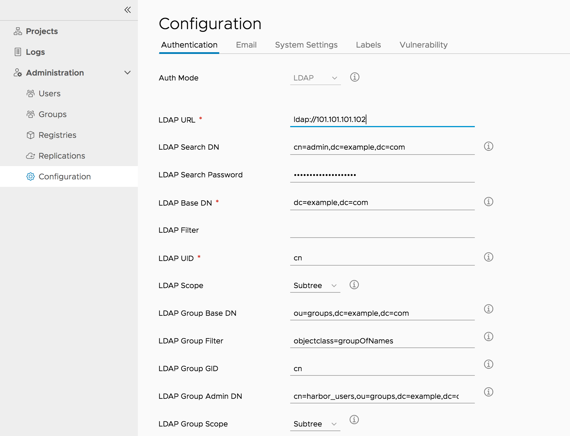 Screenshot of LDAP group config