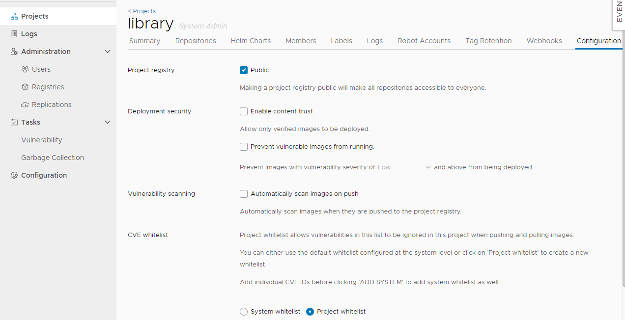 Project CVE whitelist