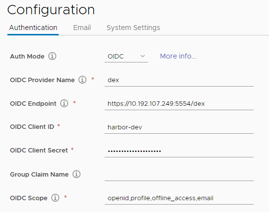 OIDC settings